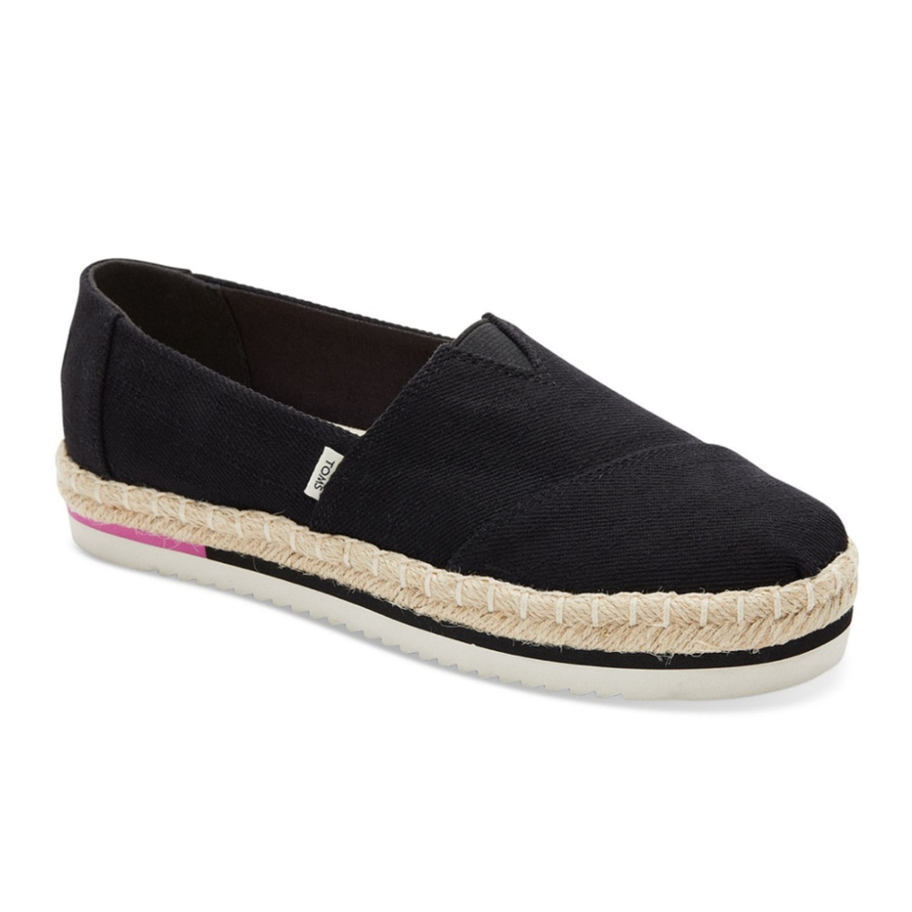 TOMS Women's Alpargata Platform
Espadrille Slip-Ons Black heavy twill 7W‎